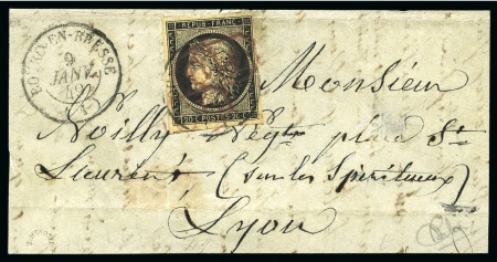 1849, Cérès 20c noir sur devant de lettre de Bourg-en-Bresse