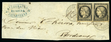 1849, Cérès 20c noir en paire sur devant de lettre