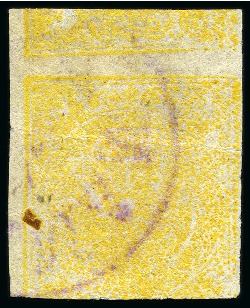 1876 4kr yellow, used single, showing PRINTED BOTH SIDES, OPPOSITE DIRECTION