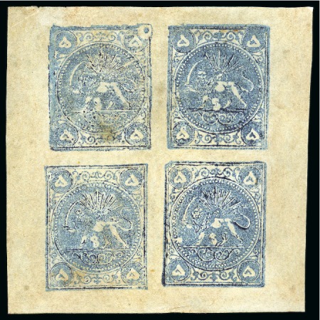 1878-79 5kr. grey blue, unused complete sheetlet of four, from the setting with positions 'AD/CB'