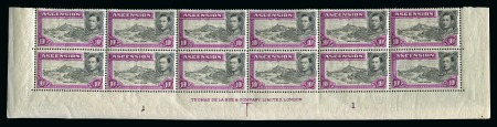 Stamp of Ascension » King George VI 1938-53 10s Black & Bright Purple perf.13 1/2 in mint nh lower marginal block of 12 with printer's inscription