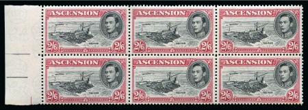 1938-53 2s6d Black & Deep Carmine perf.13 showing variety "Davit flaw" in mint nh left marginal block of six