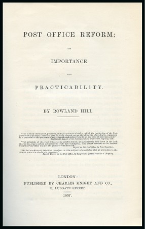 Stamp of Great Britain » Literature 1837 "The Post Office Reform; It's Importance and Practicability" by Rowland Hill