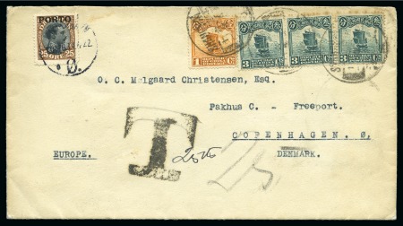 1922 Envelope from Shanghai to Copenhagen, franked