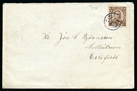 Stamp of Iceland 1920 Envelope locally used, franked 20 aur brown, tied