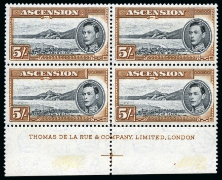 Stamp of Ascension » King George VI 1938-53 Group of lower marginal blocks with complete De La Rue printer's imprint