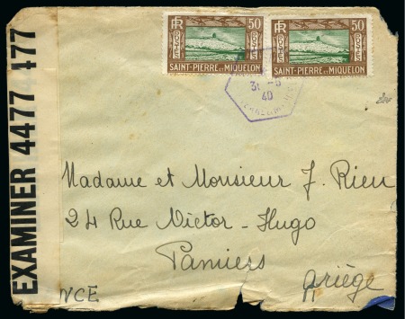 Stamp of Colonies françaises » St. Pierre et Miquelon 1940, Lettre censurée vers la France, affranchissement