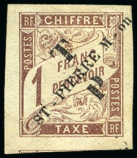 Stamp of Colonies françaises » St. Pierre et Miquelon 1892, Timbre-taxe variété référencée Tillard 1892-15b avec "P" cassé