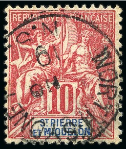 Stamp of Colonies françaises » St. Pierre et Miquelon 1900-08, Type Groupe 10c rouge oblitération canadienne