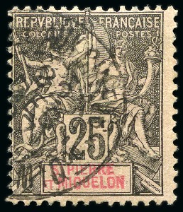 Stamp of Colonies françaises » St. Pierre et Miquelon 1901-07, Lot de 2 timbres Type Groupe 15c bleu (1 dent