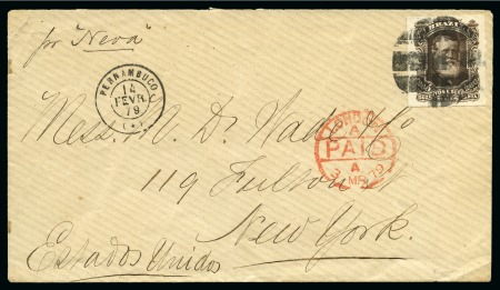 1879 (Feb 14). Envelope endorsed 'pr "Neva"' from Pernambuco to New York, bearing 1878-79 260r