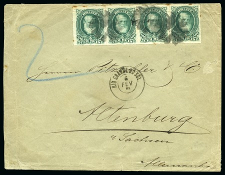 1881 (Feb 6). Cover from Rio Grande do Sul to Altenburg, Germany, 1878-79 100r strip of four
