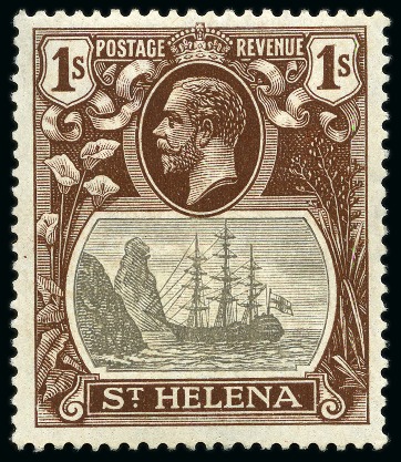 Stamp of St. Helena 1922-37 1s Grey & Brown mint lh showing variety "cleft rock"