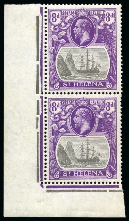 Stamp of St. Helena 1922-37 8d Grey & Bright Violet showing variety "cleft rock" in mint nh lower left corner marginal vertical pair