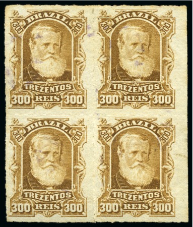 1878-79, 300r bistre, block of four, used