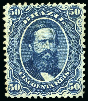 1866, 50r blue, the famous CRACKED PLATE variety in upper left corner, unsued example without gum (tiny thin spot) and horizontal pair 