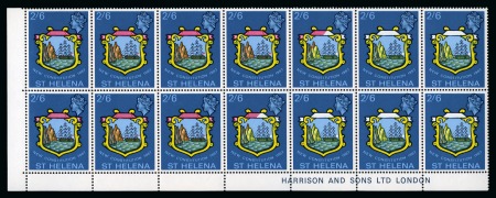 Stamp of St. Helena 1967 New Constitution 2s6d showing variety RED OMITTED on five stamps in mint nh lower left marginal block of 14