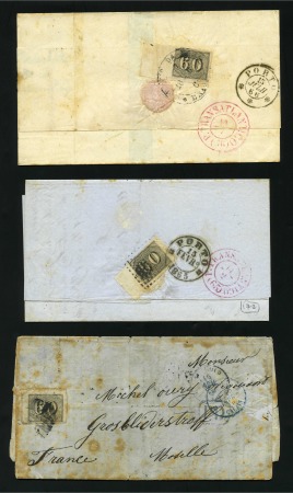 1865-70. Three transatlantic covers bearing 1850 60r