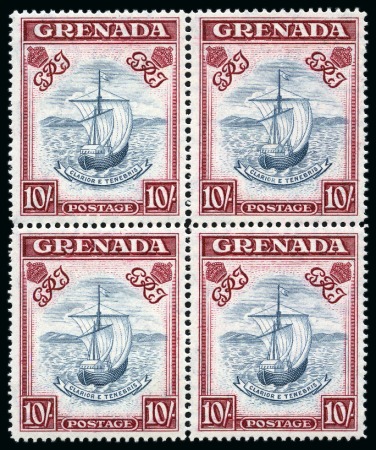 Stamp of Grenada 1938-50 10s Slate-Blue & Carmine Lake (wide frame) perf.14 in mint nh block of four
