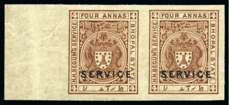 OFFICIALS: 1908-11 4a brown imperf. pair, mint