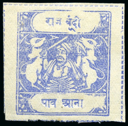 Stamp of Indian States » Bundi 1914-41 1/4a indigo on thin wove paper) and 1/4a cobalt, inscriptions type E, unused