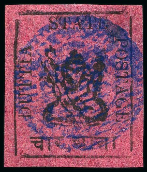 Stamp of Indian States » Duttia 1897-98 4a black on rose type I & type II unused