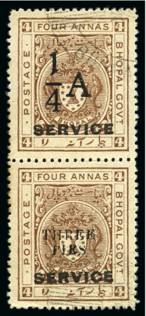 OFFICIALS: 1935-36 1/4a on 4a chocolate in used vertical se-tenant pair with 3p on 4a