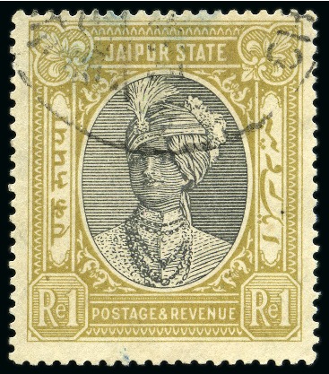 1931-46 1r black and yellow-bistre used with partial cds