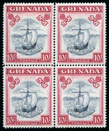 Stamp of Grenada 1938-50 10s Slate-Blue & Carmine Lake (wide frame) perf.14 in mint nh block of four
