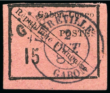 Stamp of Colonies françaises » Gabon 1889, 15c noir sur rose Y&T n°14 oblitération Libreville