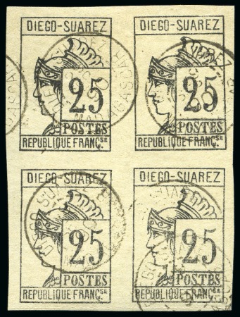 Stamp of Colonies françaises » Diégo-Suarez 1890, 25c noir Y&T n°9 en bloc de 4 oblitération