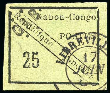 Stamp of Colonies françaises » Gabon 1889, 25c noir sur vert Y&T n°15 oblitération cachet