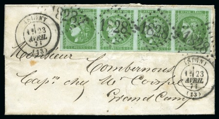 Stamp of France » Emission de Bordeaux 1871, Lettre d'Isigny pour Grand-Camp (Calvados) affranchissement