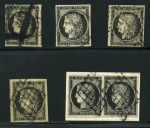 1849, Cérès 20c noir en 6 exemplaires sélectionnés