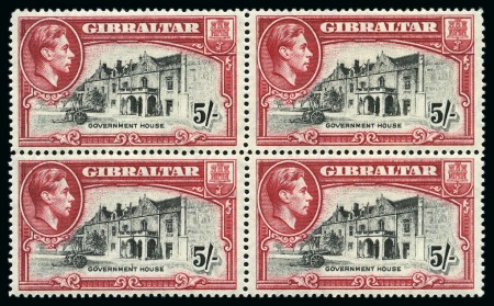 Stamp of Gibraltar 1938-51 5s Black & Carmine perf.14 mint block of four
