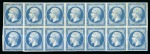 Stamp of France » Empire 1853-1862 1854, Empire non dentelé 20c bleu en bloc de 14 neuf