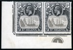 1922-37 1/2d Grey & Black showing variety "cleft rock" in two mint lower left corner marginal plate pairs