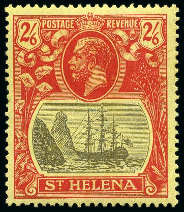 Stamp of St. Helena 1922-37 2s6d Grey & Red on yellow showing variety "cleft rock" mint lh