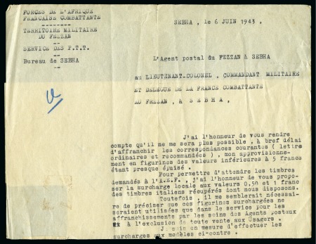 Stamp of Colonies françaises » Fezzan 1943, Lettre du 6 juin de l'agent postal