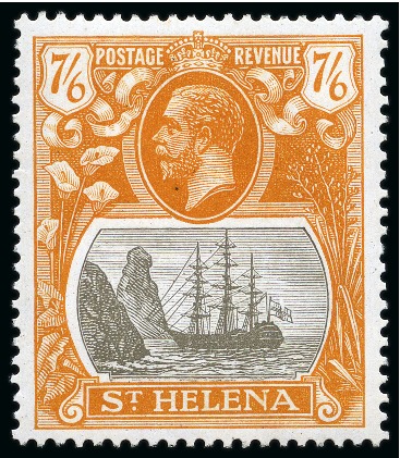 Stamp of St. Helena 1922-37 7s6d Grey-Brown & Yellow-Orange showing variety "torn flag" mint lh