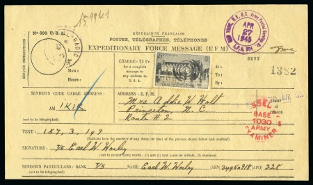 1945, Télégramme américain avec Chenonceaux Y&T