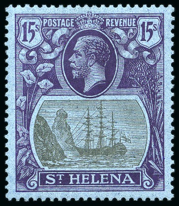 Stamp of St. Helena 1922-37 15s Grey & Purple on blue showing variety "torn flag", mint 