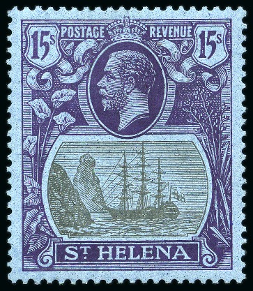 1922-37 15s Grey & Purple on blue showing variety "torn flag", mint 