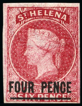Stamp of St. Helena 1863 4d Carmine mint hr, good to large margins, very fine