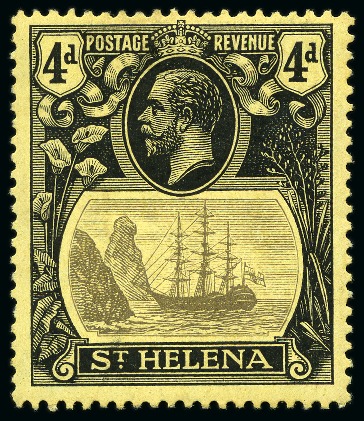Stamp of St. Helena 1922-37 4d Grey & Black on yellow showing variety "torn flag", mint