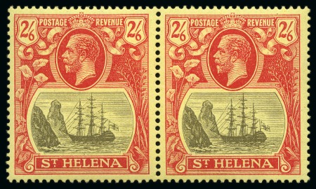 Stamp of St. Helena 1922-37 2s6d Grey & Red on yellow showing variety "torn flag" in mint nh pair with normal