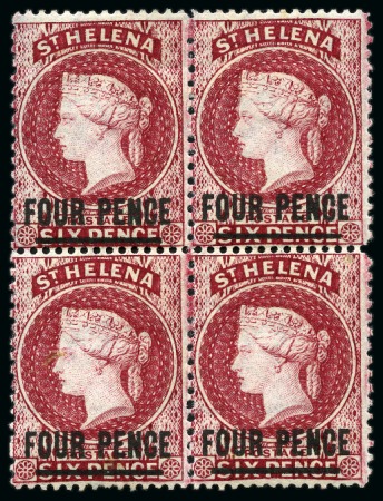 Stamp of St. Helena 1864-80 4d Carmine (type A) in mint hr block of four, inverted watermark,