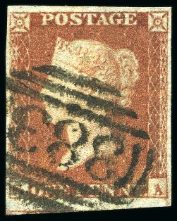 1851 1d Red pl. 121 GA with inverted Small Crown watermark