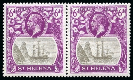 Stamp of St. Helena 1922-37 6d Grey & Bright Purple showing variety "broken mainmast" in mint lh pair with normal