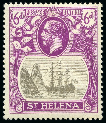 Stamp of St. Helena 1922-37 6d Grey & Bright Purple showing variety "cleft rock", mint